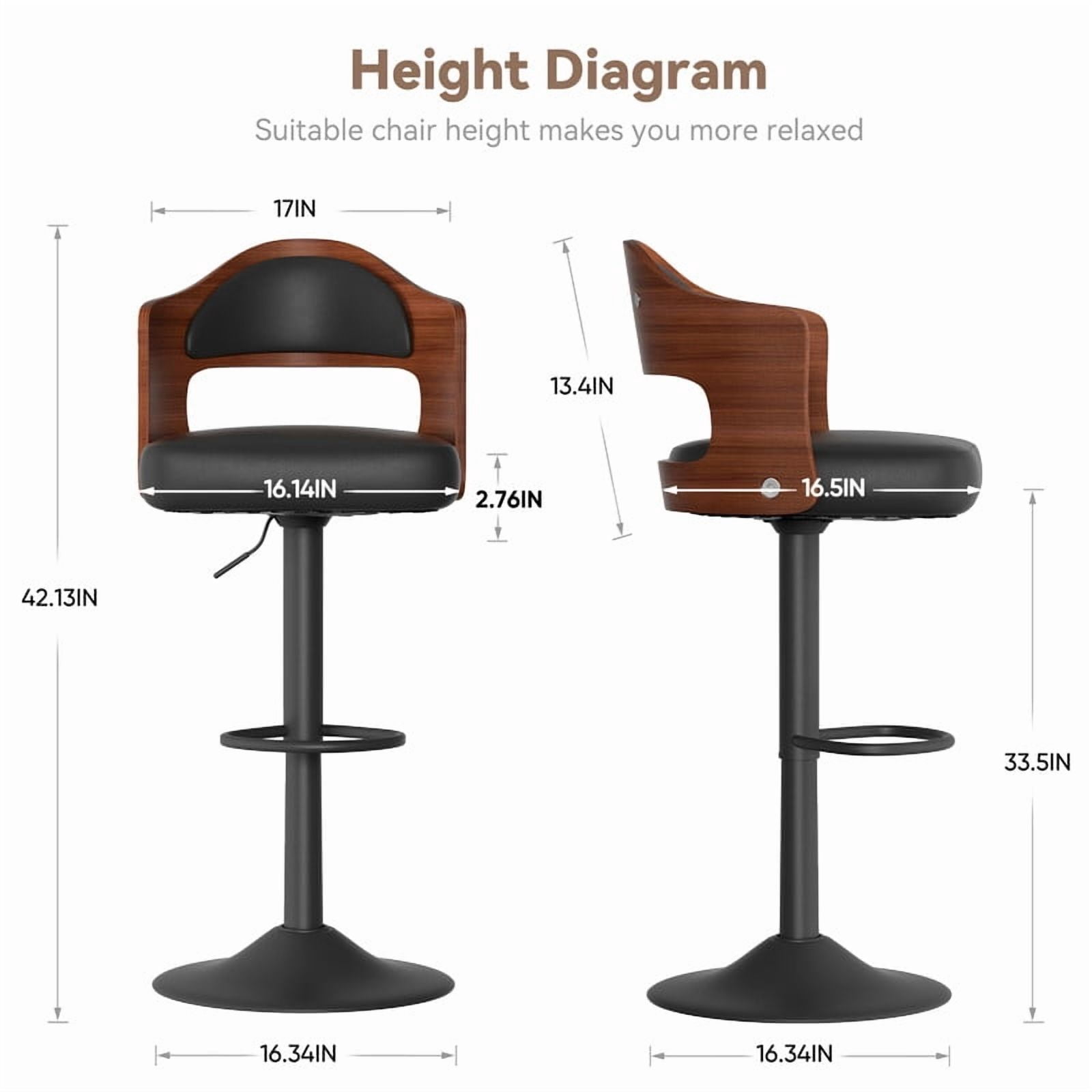 Daluvenix Swivel Bar Stools Set of 4, Wooden Kitchen Bar Chairs with Back, PU Leather Counter Height Barstools for Kitchen Island, Black