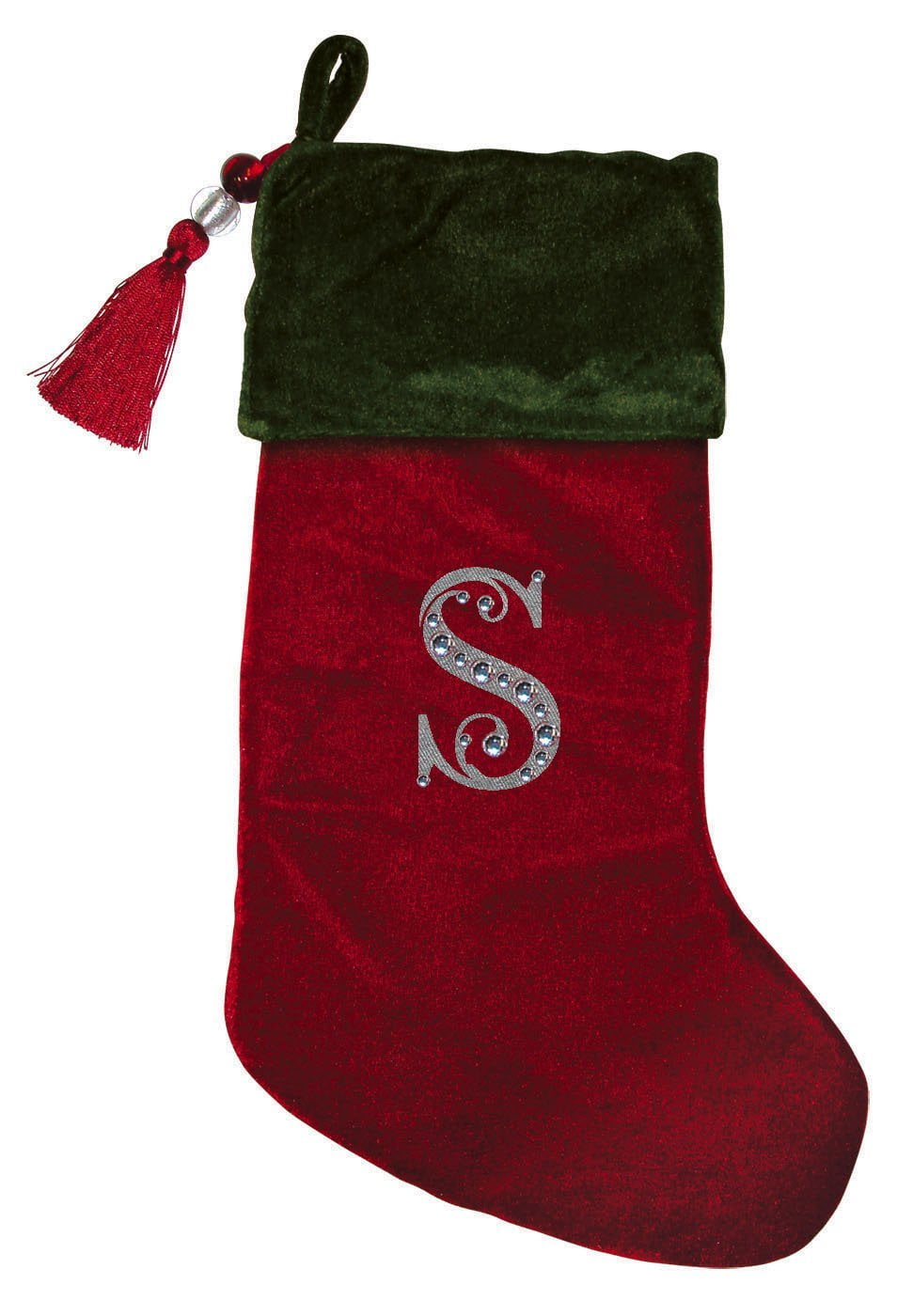 christmas stocking red green velvet with tassel rhinestone monogram a the size is 80 x 185 by evergreen from usa walmartcom - Red Velvet Christmas Stockings christmas stocking red green velvet with tassel rhinestone monogram a the size is 80 x 185 by evergreen from usa walmartcom - Red Velvet Christmas Stockings