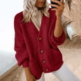 thumbnail image 2 of VISALY Cropped Cardigan Cardigan with Pockets Women's Fashion Casual Open Front Long Sleeve Chunky Knit Cardigans Sweaters Outerwear Coats V Neck Cardigan Cardigan Jacket Wine M, 2 of 8