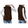 thumbnail image 2 of Chaleco de Felpa Cálido Sin Mangas con Cuello Alto para Mujer, con Cremallera, para Otoño e Invierno, con Bolsillos Marrón Oscuro M, 2 of 7