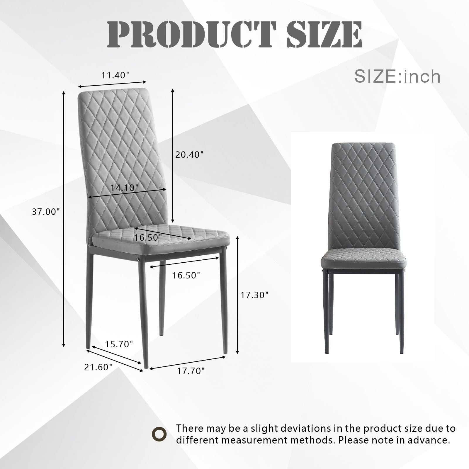 Noble House Modern Dining Chair Set of 4, Fireproof Leather Upholstery with Diamond Grid Pattern and Metal Frame,Gray