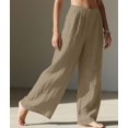 thumbnail image 6 of Women Wide Leg Palazzo Summer Flowy Pants Beach Vacation Clothes Elastic Waist Travel Trousers with Pockets Khaki M, 6 of 9