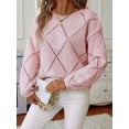 thumbnail image 5 of Womens Crew Neck Crochet Long Sleeve Hollow Out Knit Sweaters Fashion Loose Casual Sequin Pullover Pullovers Pink L, 5 of 8