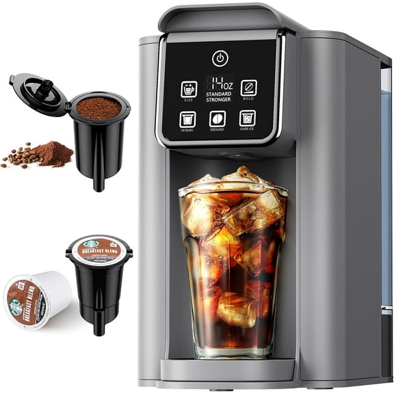 Hot & Iced Coffee Maker with  Setting, Single Serve Coffee Maker for  Cup and Grounds,  Removable Water Tank,  Cup Coffee Machine with ReusableFilter