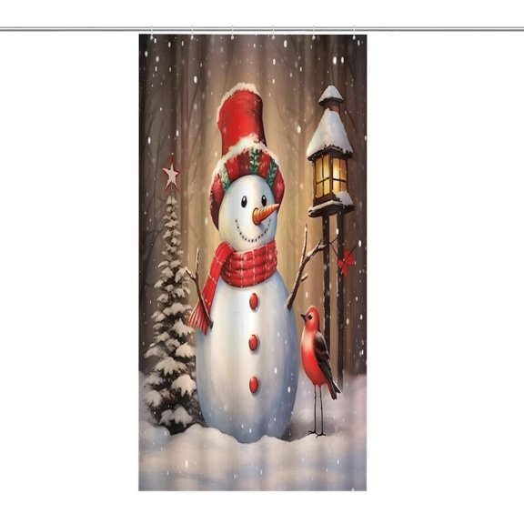 RKSupls Waterproof Shower Curtain, Snowman Lantern Forest Bird Tree Polyester Shower Curtain with Hooks for Chic Elegant Home Bathtub Bathroom Decor Washable