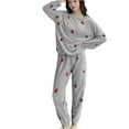 thumbnail image 3 of Yeaiivve Women's Fuzzy Fleece Pajamas Set 2 Piece Winter Warm Cute Strawberry Printed Loungewear Sleepwear Ladies Soft Pjs Lounge Set Gray L, 3 of 5