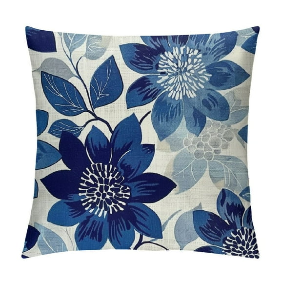 Creowell Navy Blue Modern Golden Flowers Throw Pillow Covers  Gray and Yellow Floral Home Decoration Pillow Covers Cushion Covers for Sofa Living Room Bedroom Courtyard