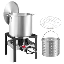 KFFKFF 100 Qt Aluminum Seafood Boiling Kit with Strainer, Outdoor Cooking Set for Crab, Crawfish, and Lobster, Stockpot with Propane Burner and Steamer Rack, 100,000 BTUs