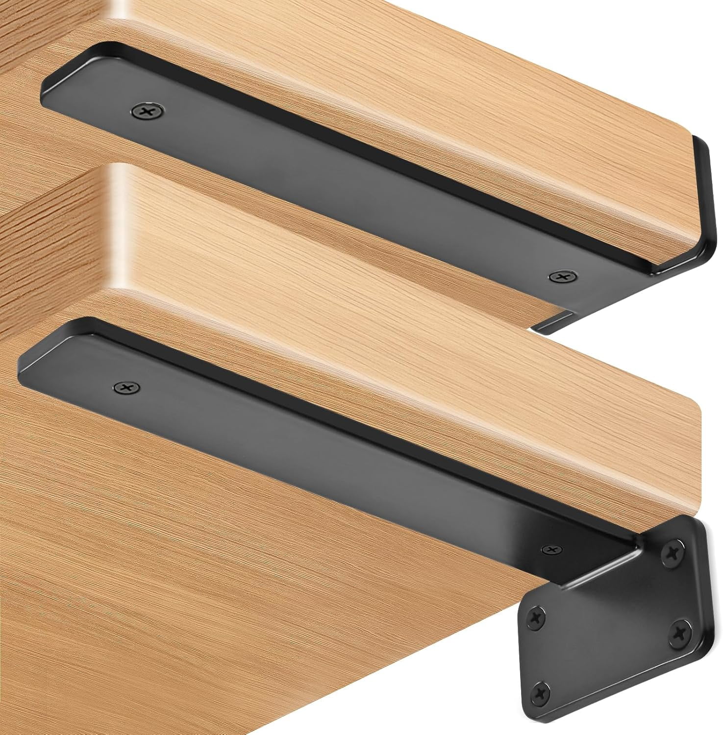 10 Pack - 6 inch Black Hidden L Shelf Bracket (1/5 Inch Thicked) Iron Floating Shelf Brackets Rustic Industrial Metal Brackets for Shelf Support