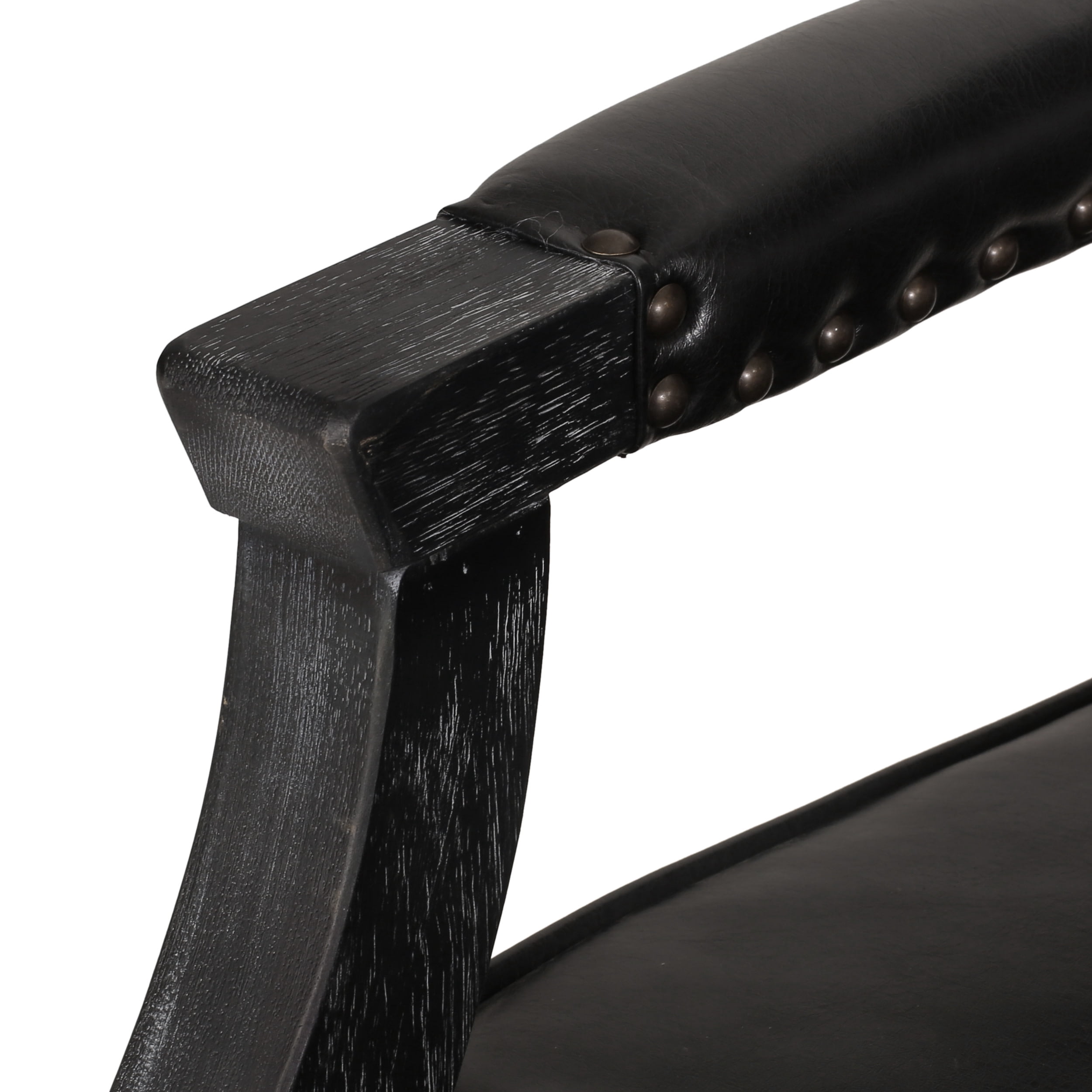 Noble House Ardson Faux Leather Dining Arm Chair, Set of 4, Midnight Black and Gray