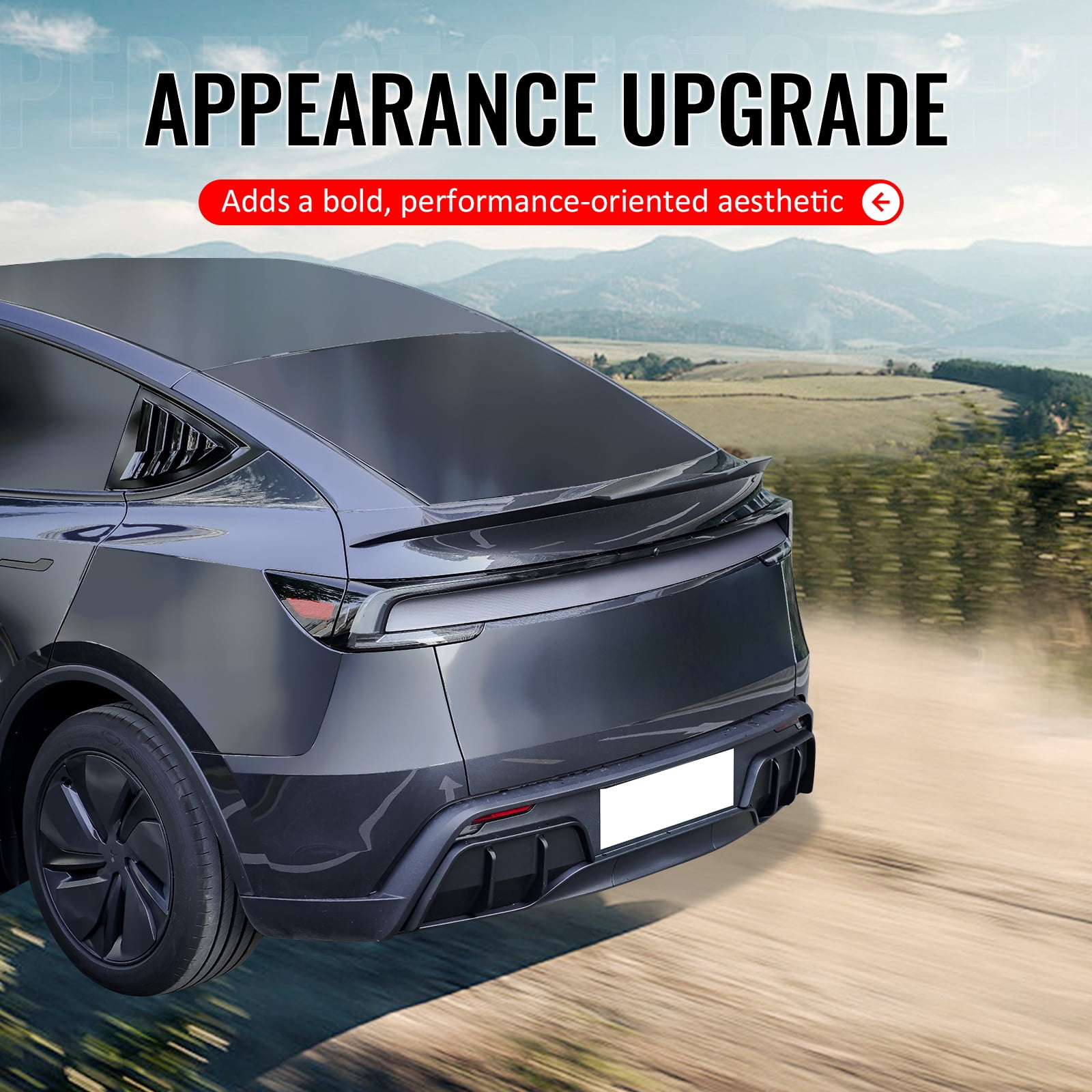 Ikon Motorsports Trunk Spoiler Compatible with 2025-2026 Tesla Model Y Juniper, IKON Style Carbon Fiber Print ABS Plastic Rear Trunk Lid Spoiler Wing Lip