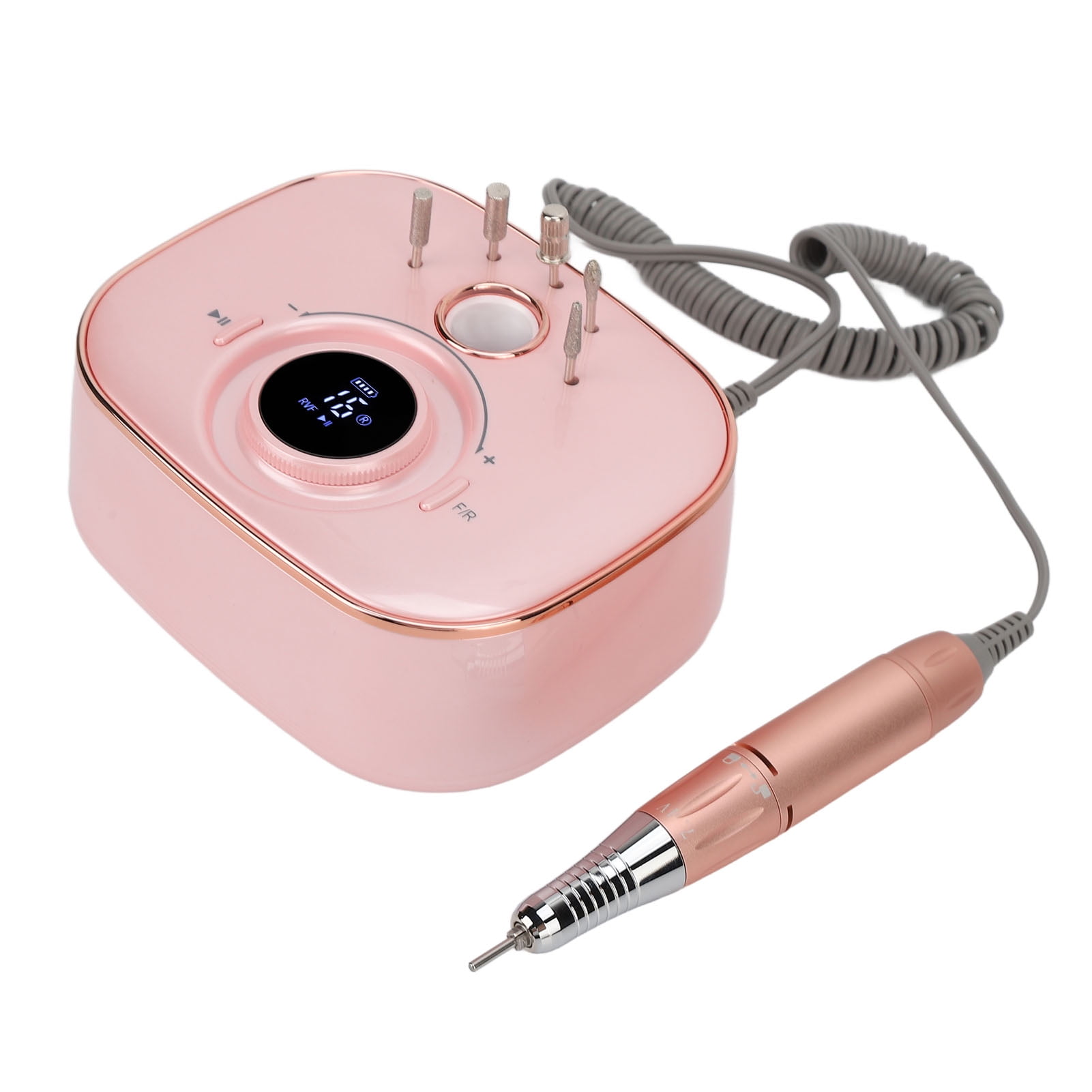 Suodoka Nail Grinding Machine 35000RPM LED Low Noise Rechargeable Portable Rose Gold Nail Drill File Machine Kit (9.45 inches / 24 cm)