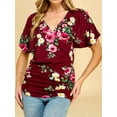 thumbnail image 4 of Made by Johnny Women's V Neck Short Sleeve Wrap Front Drape Dolman Top XXL WINE_FLORAL, 4 of 6