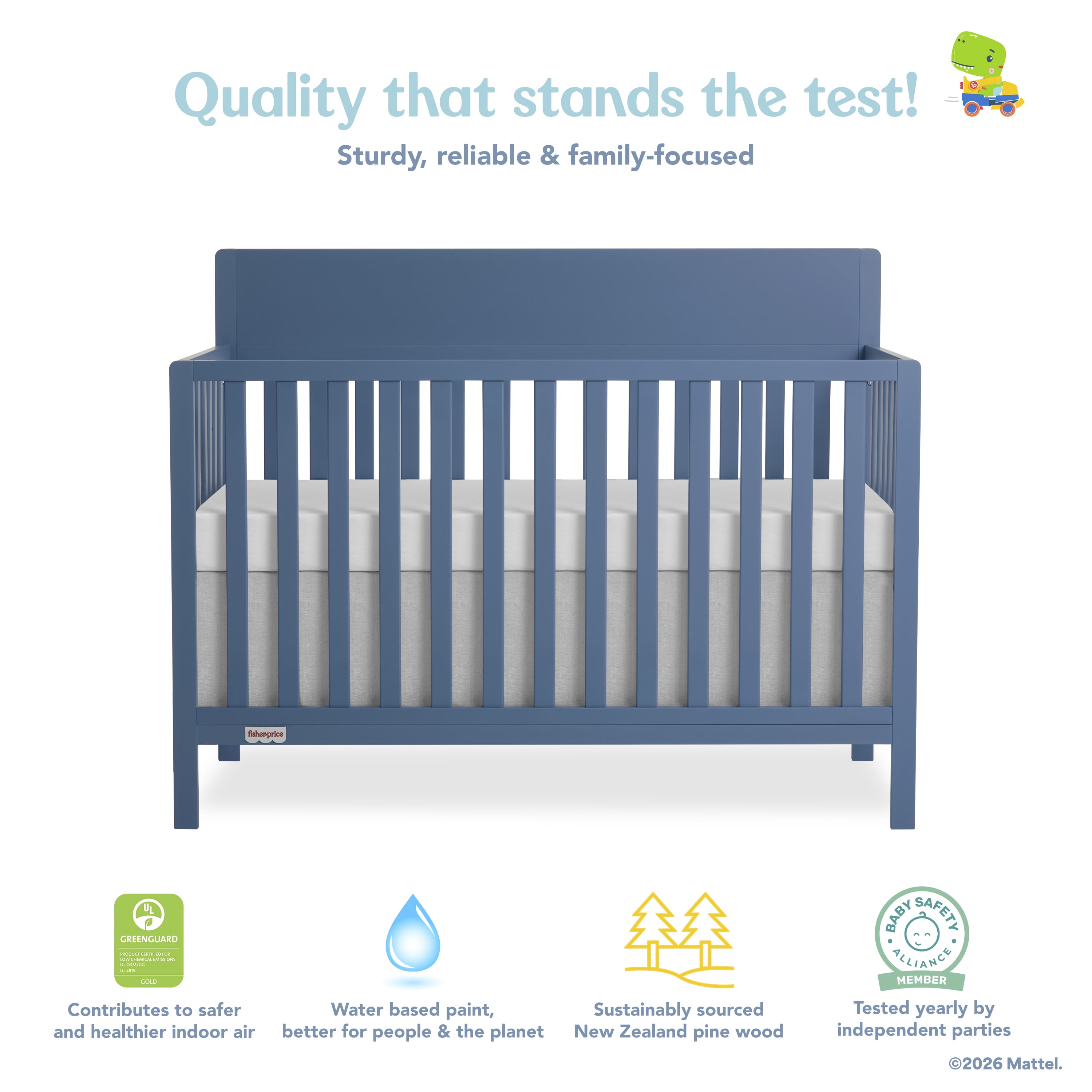 Fisher-Price Meadowbrook 4-in-1 Convertible Baby Crib by Dream On Me, Blue