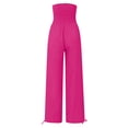 thumbnail image 4 of BUWTTER Women's Casual Pants High Waist Wide Leg Long Trousers with Pockets Elastic Waist Solid Color Loose Fit Casual Slacks for Women Red L, 4 of 5