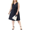 thumbnail image 5 of Unique Bargains Women's Plus V Neck Sleeveless Drawstring with Pocket Midi Shirtdress 3X Dark Blue, 5 of 7