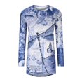 thumbnail image 4 of Long Sleeve Shirts for Women Dressy Casual Crew Neck Hem Flowy Tops Color Block Geometry Printed Oversized Loose Tunic Shirts Graphic Tees for Spring Fall #B06-Orange S, 4 of 6