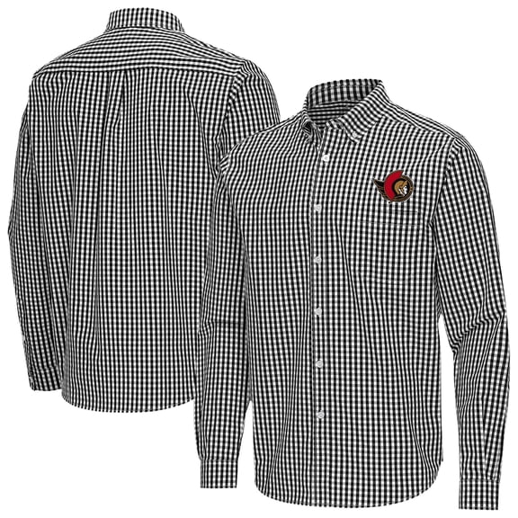 Men's Antigua Black Ottawa Senators Ellis Tri-Blend Long Sleeve Button-Down Shirt