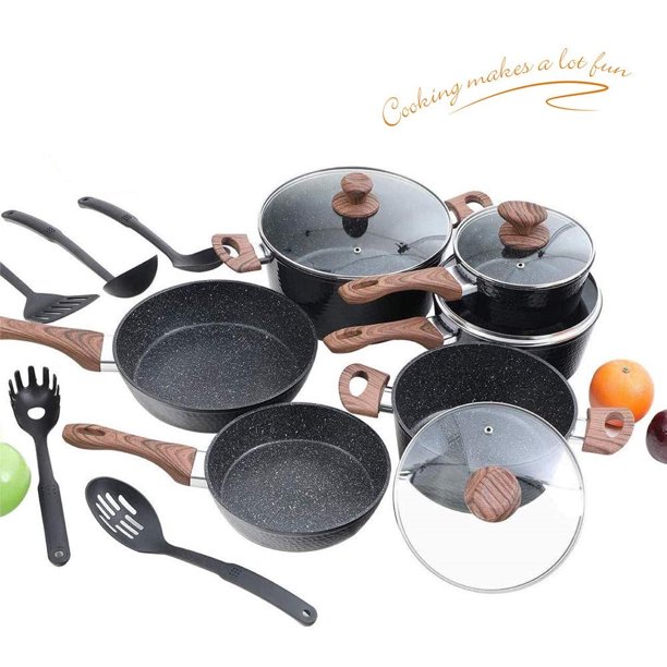 Kitchen Academy 15 Piece Nonstick GraniteCoated Cookware Set Walmart