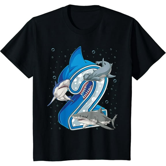 2Nd Birthday Boys Shark 2 Years Old Ocean Shark B-Day T-Shirt