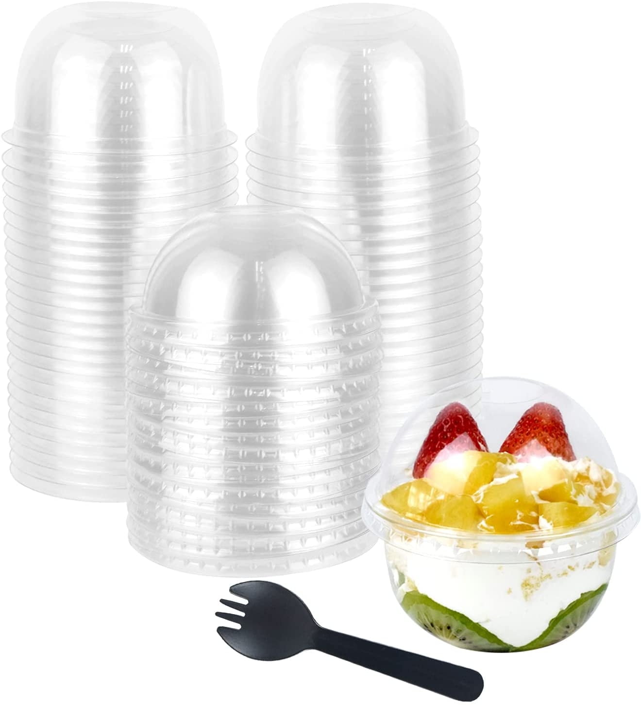 80Pack Clear Plastic Cups with Dome Lids and Sporks, Dessert Cups with