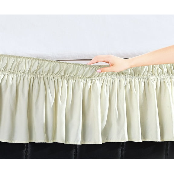 Elegant Comfort Luxury Wrinkle Resistant -Wrap Around Style- Elastic Bed Wrap Ruffled Bed Skirt 16inch Drop, Queen/King, Cream