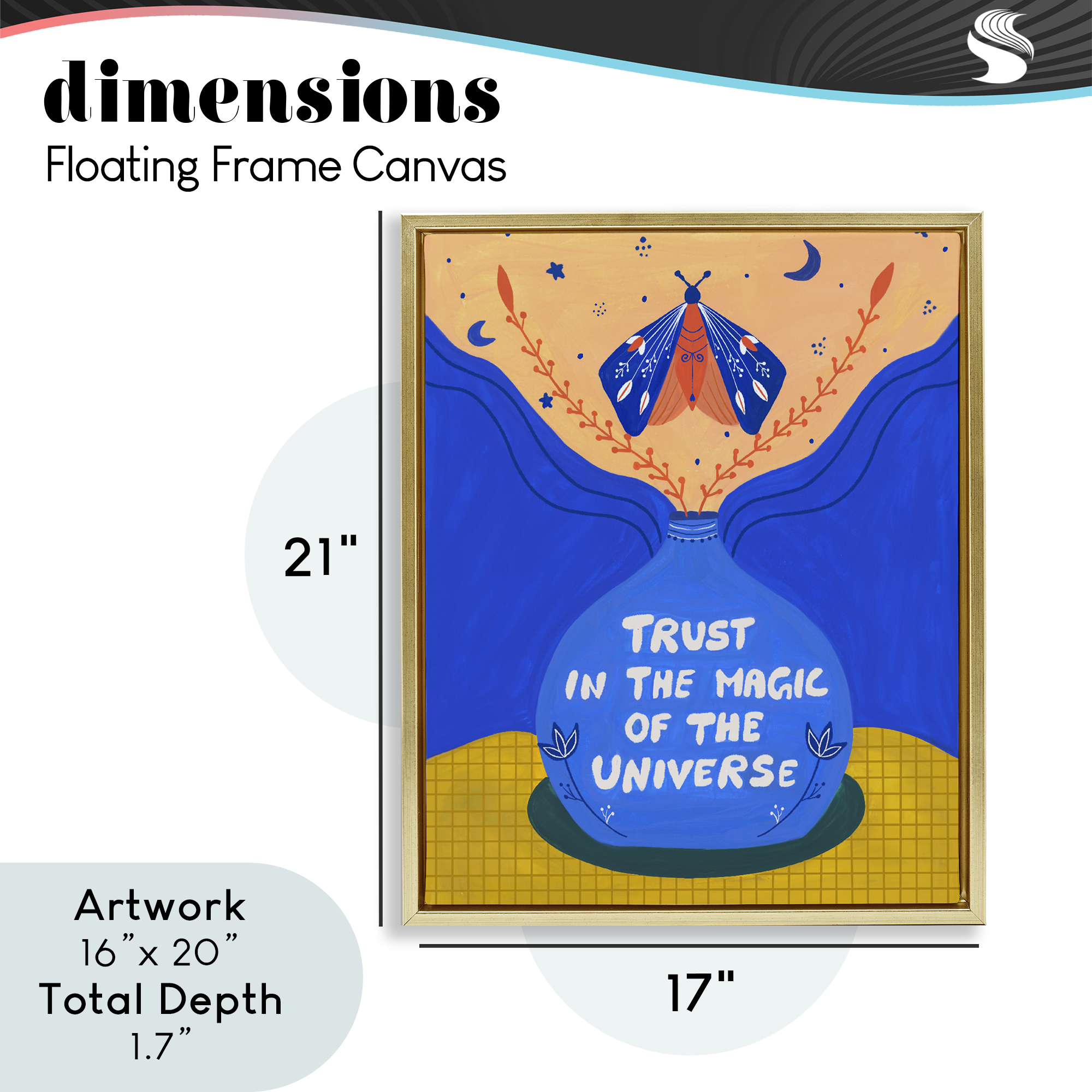 Trust In Magic Of Universe Gold Framed Floater Canvas Wall Art, design by Nabeela Rumi