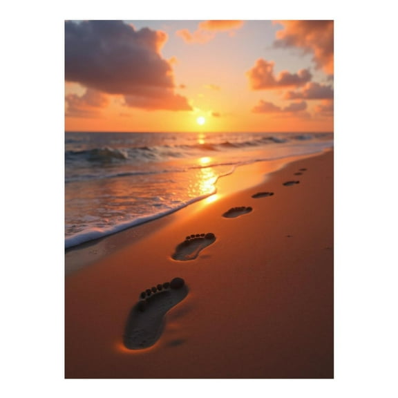 Diamond Art Kits for Adults, Sand Footprints Sunset Beach Ocean 5D Diamond Painting Kits for Adults Beginners, DIY Full Drill Diamond Painting, Gem Art and Crafts 12x16