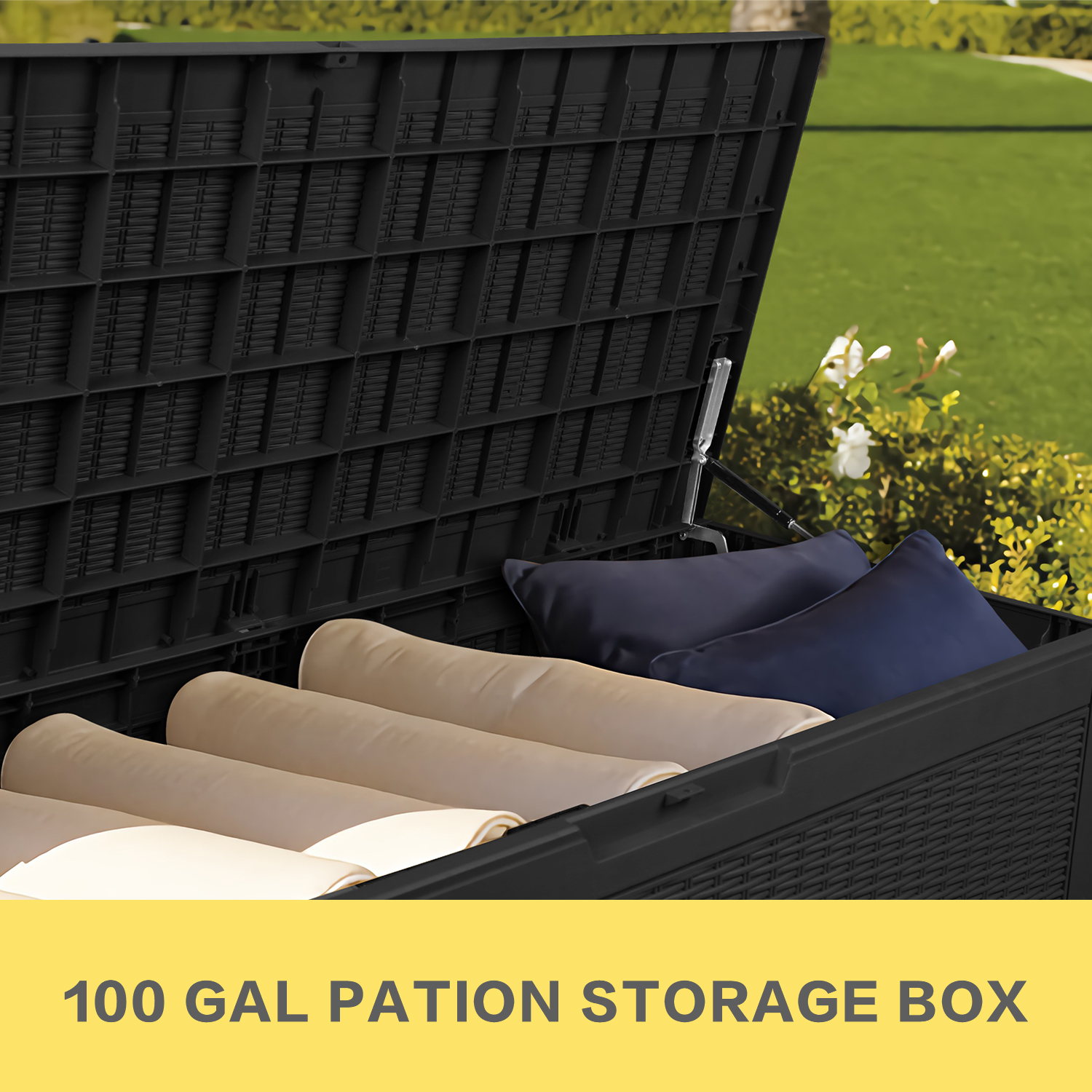Devoko 100 Gallon Outdoor Box Deck Plastic Resin Storage Box, Black ...
