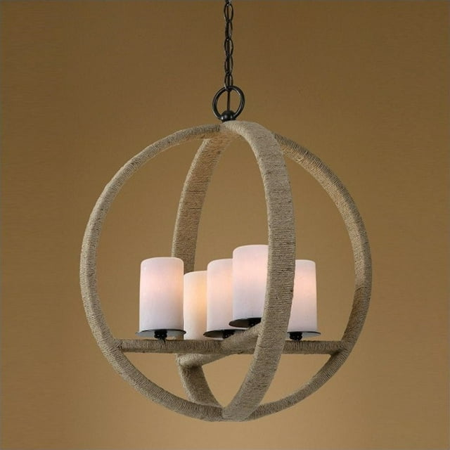 Uttermost Gironico Round 5 Light Rope Wrapped Pendant in Aged Black