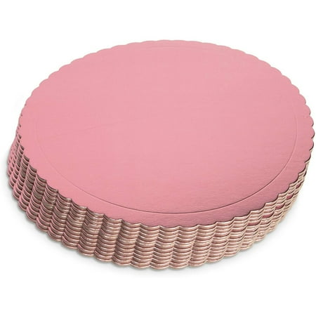 12 Pack Rose Gold Foil Cake Boards, 10 inch Scalloped Dessert Base