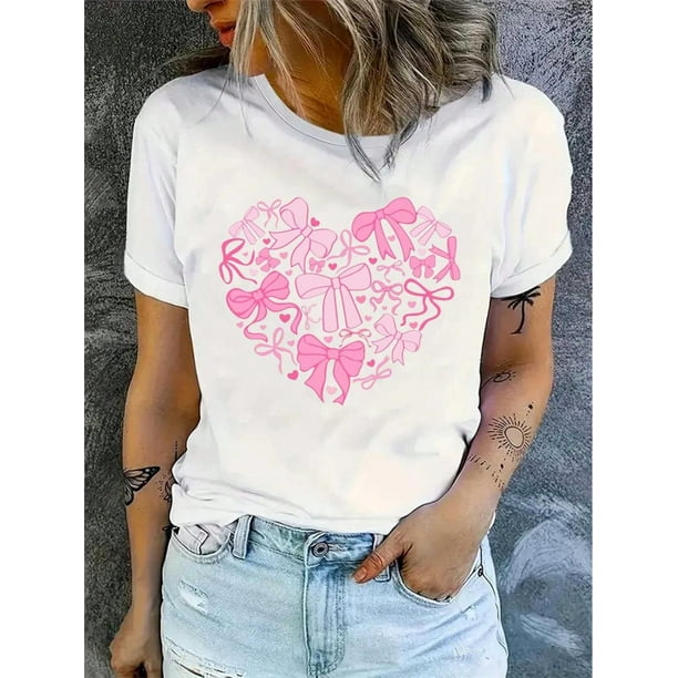 Coquette Valentine T-Shir, Women's T Shirt Casual Round Neck Short Sleeve Cotton Street Wear , ValeCamisetas para mujer, lindas camisetas con estampado gráfico, de manga corta, estilo casual, para ve
