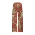 thumbnail image 4 of Bzhegqhd Women's Retro Print Cotton and Linen Elastic Waist Bohemian Leaf Casual Trouser Pants with Pocket, 4 of 5