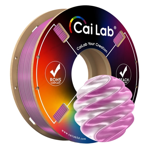 Cailab PLA Silk Dual-Color 3D Printer Filament, 2 Colors Changing, 0.44lb(200G) Spool, Pink & Silver