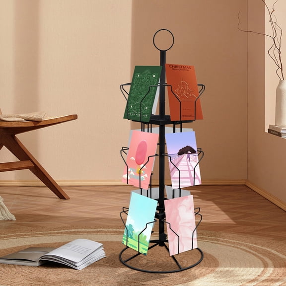 3 Tier Display Stand With 12 Card Pockets Rotating Greeting Card Rack, Spinning Floor Stand, Pocket Rotating Holder