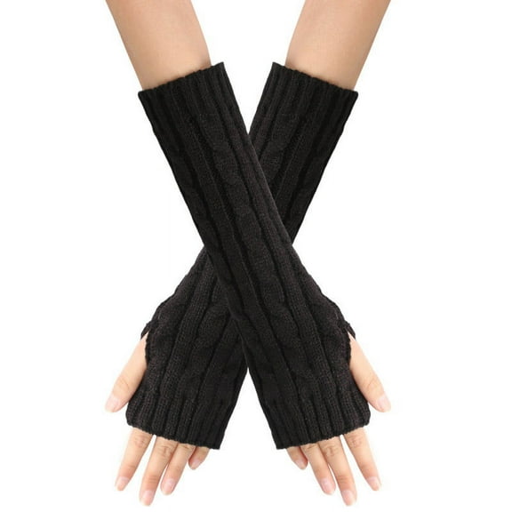 Elainilye Fashion Winter Gloves For Women And Men Casual Winter Wrist Arm Warmer Solid Knitted Long Fingerless Gloves Mitten,Black