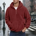 thumbnail image 2 of LIIPEE Men Plush Hoodies Casual Solid Color Long Sleeve Hooded Half Zip Fuzzy Pullover Tops With Pocket Man Comfort Indoor Outdoor Wear Sweatshirts,Red,Xxl, 2 of 4
