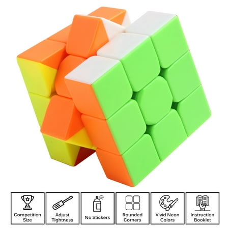 Vokodo Speed Cube Quick Turns Smooth Play Solid Stickerless Durable Smart Competition Puzzle Neon Colors Iq Test Magic Game Adults Kids Brain Teaser Toy Great Gift For Children Boys Girls