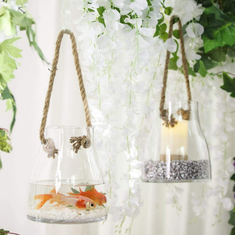 2 Pack 5.5" Glass Hanging Vases Clear Glass Votive Candle Holder