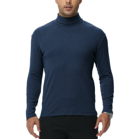 Tyhengta Men s Turtleneck Sweaters Long Sleeve Pullover Sweaters Mock Neck Knitted T-Shirt Basic Slim Fit Tee Tops Blue XL