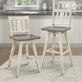 thumbnail image 6 of Pub Height Chairs Set Of 2, Distressed Gray And White 360-Degree Swivel Chair Solid Rubberwood Furniture, Vertical Slat Back Bar Chairs, 6 of 8