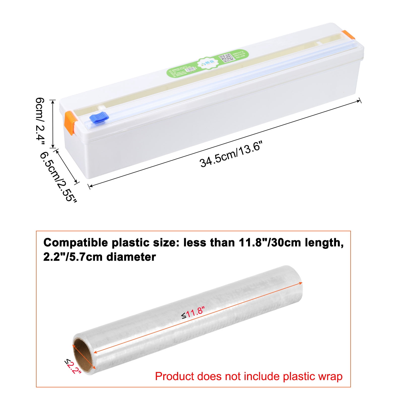Plastic Wrap Dispenser with Slide Cutter, Cling Wrap Aluminum Foil Wrap Organizer, White