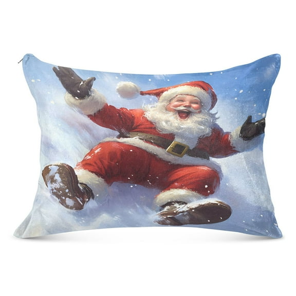 Plush Pillow Cases Standard Size Ultra Soft Warm Pillowcases with Zipper Santa Claus Slide Snowy Hill 20"x26"