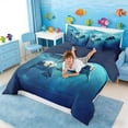 thumbnail image 4 of Manfei Underwater Manatee Bedding Comforter Set for Kids Boys and Girls, Ocean Animal Queen Bedding Sets, Navy Reversible 7 Pieces, 4 of 6