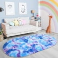 thumbnail image 5 of Junovo Fluffy Oval Rug Soft Tie Dye Area Rugs Shaggy Colorful Carpet Plush Bedside Carpet for Teen Dorm Baby Nursery,2.6 x 5.3ft,Blue Purple, 5 of 7