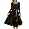 thumbnail image 4 of WTOBBY Women's Halloween Print Flare Dress with Spider Bat Pumpkin Pattern, Square Neck, Long Sleeves, and Hollow Party Design for Retro Casual Fashion ,Black L, 4 of 4