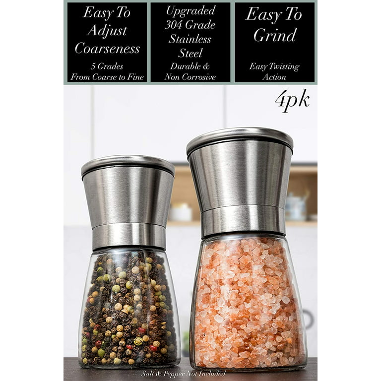Salt And Pepper Grinder Set Refillable, Premium Stainless Steel Sea Salt  And Black Peppercorn Mill Set With Adjustable Coarseness For Family Daily  Sea