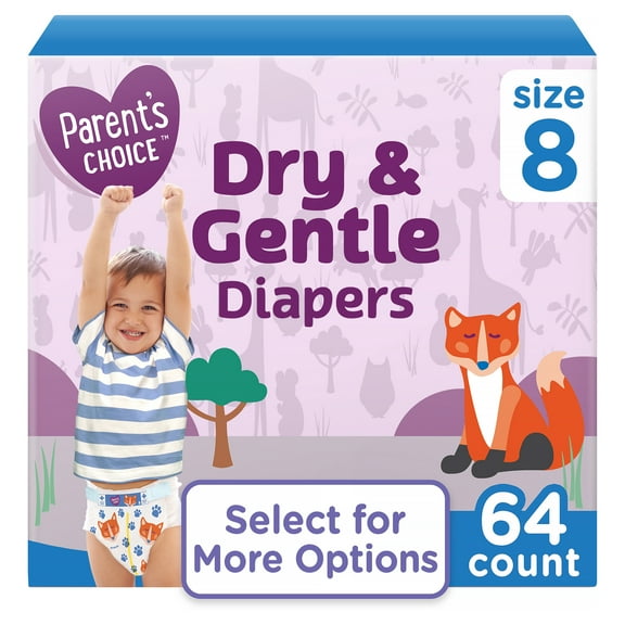 Parent's Choice Dry & Gentle Diapers Size 8, 64 Count (Select for More Options)