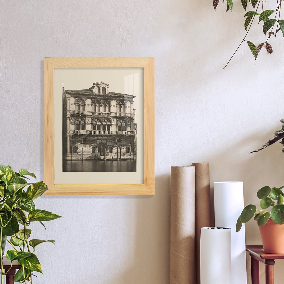 Vintage Views of Venice II - Framed Print w/glass - Natural Wood