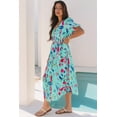 thumbnail image 3 of Women's Sky Blue Abstract Print Short Puff Sleeve Tiered Maxi Dress | [ZhiHiMeRi] | (US 16-18)XL, 3 of 12